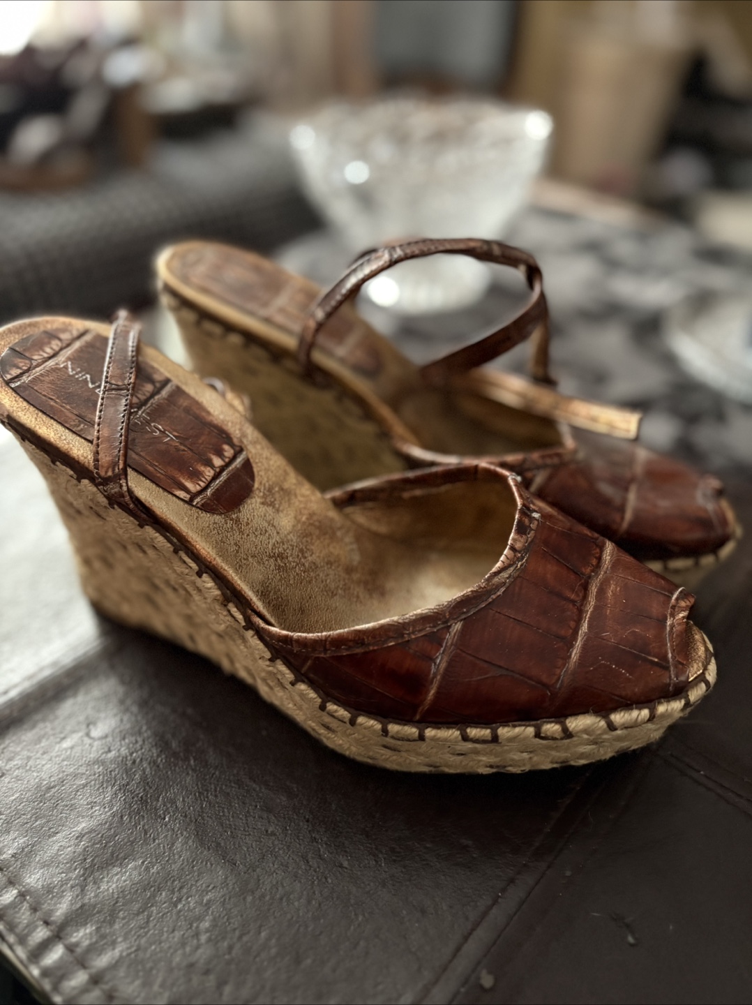 Nine West Leather Espadrille Wedge Sandals, Size 7