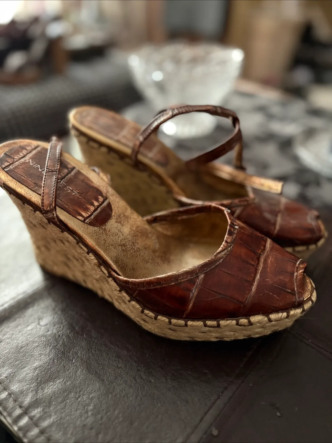 Nine West Leather Espadrille Wedge Sandals, Size 7 thumbnail