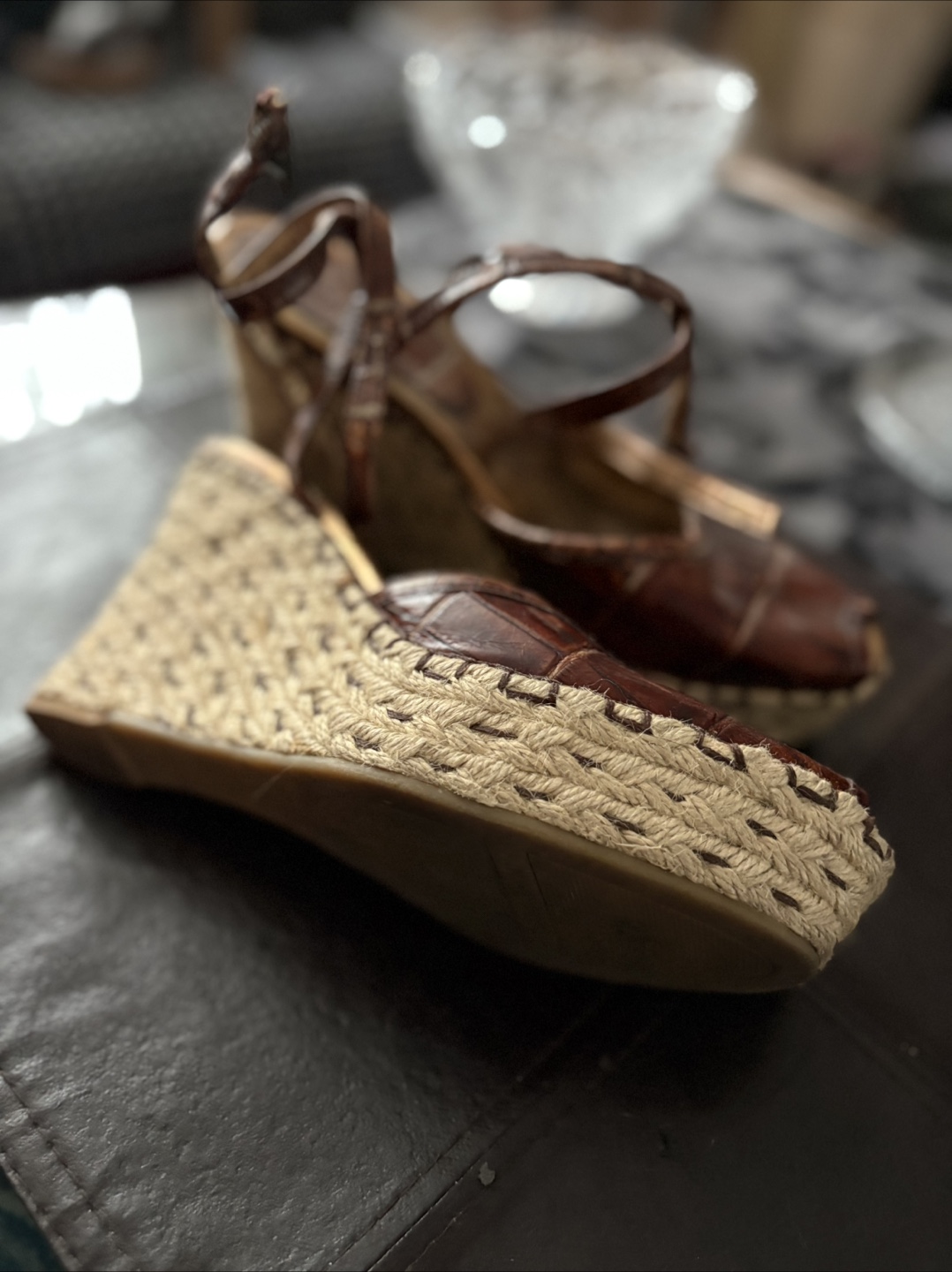Nine West Leather Espadrille Wedge Sandals, Size 7 - photo 2