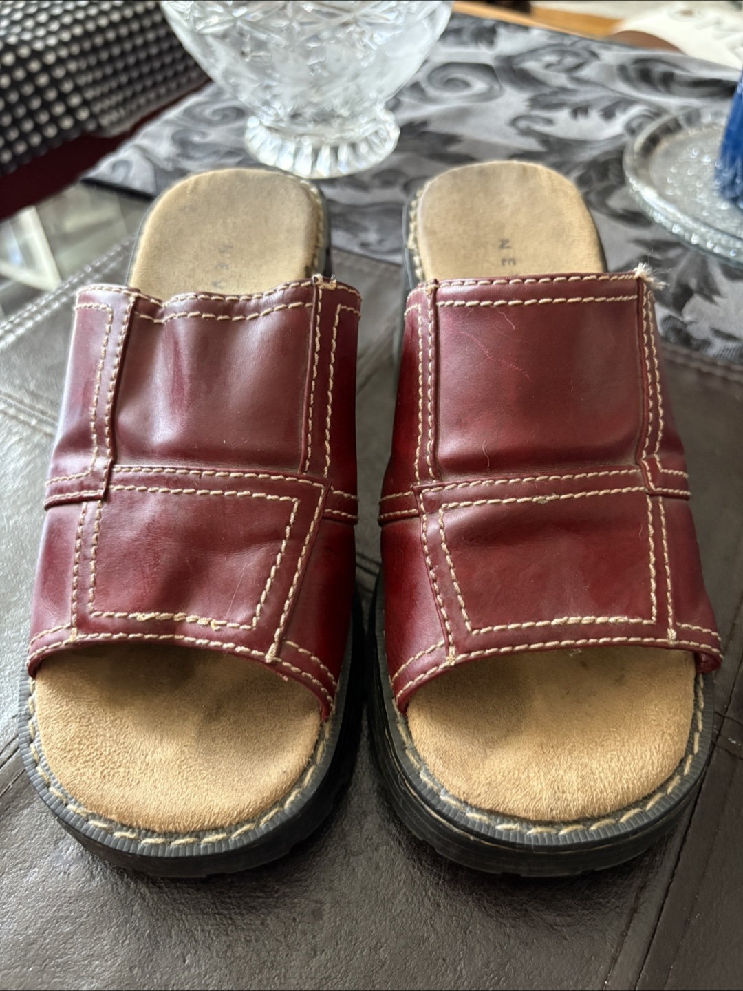 Burgundy Heeled Sandals - Size 6