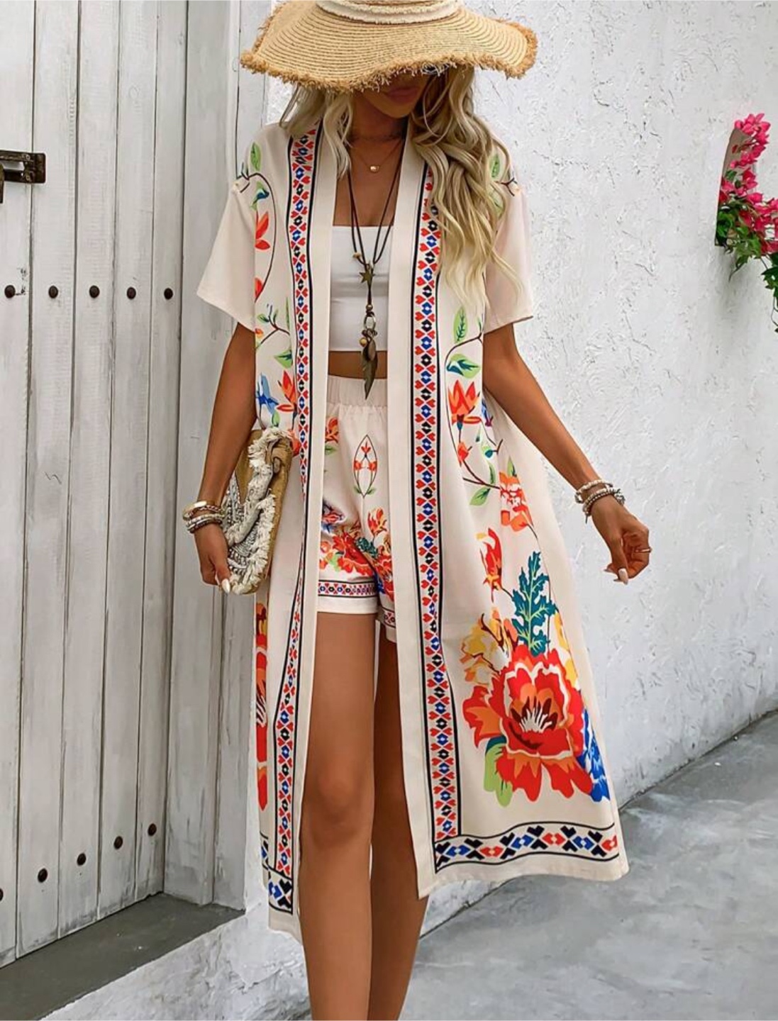 Floral Print Kimono and Shorts Set - L/XL - photo 5