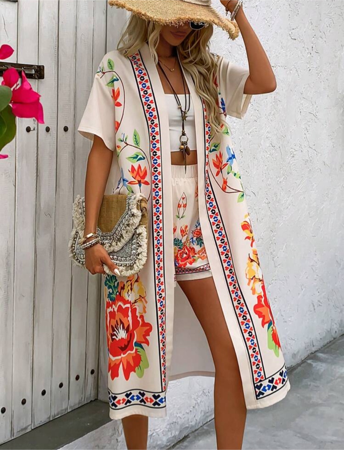 Floral Print Kimono and Shorts Set - L/XL - photo 4