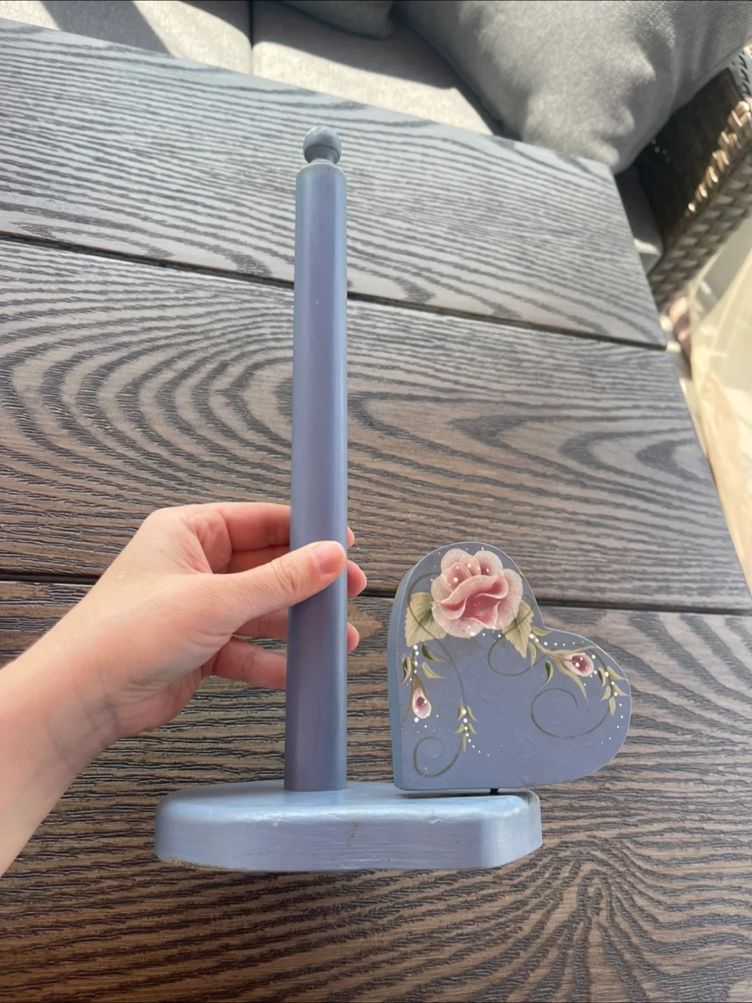 Blue Wooden Paper Towel Holder with Heart thumbnail