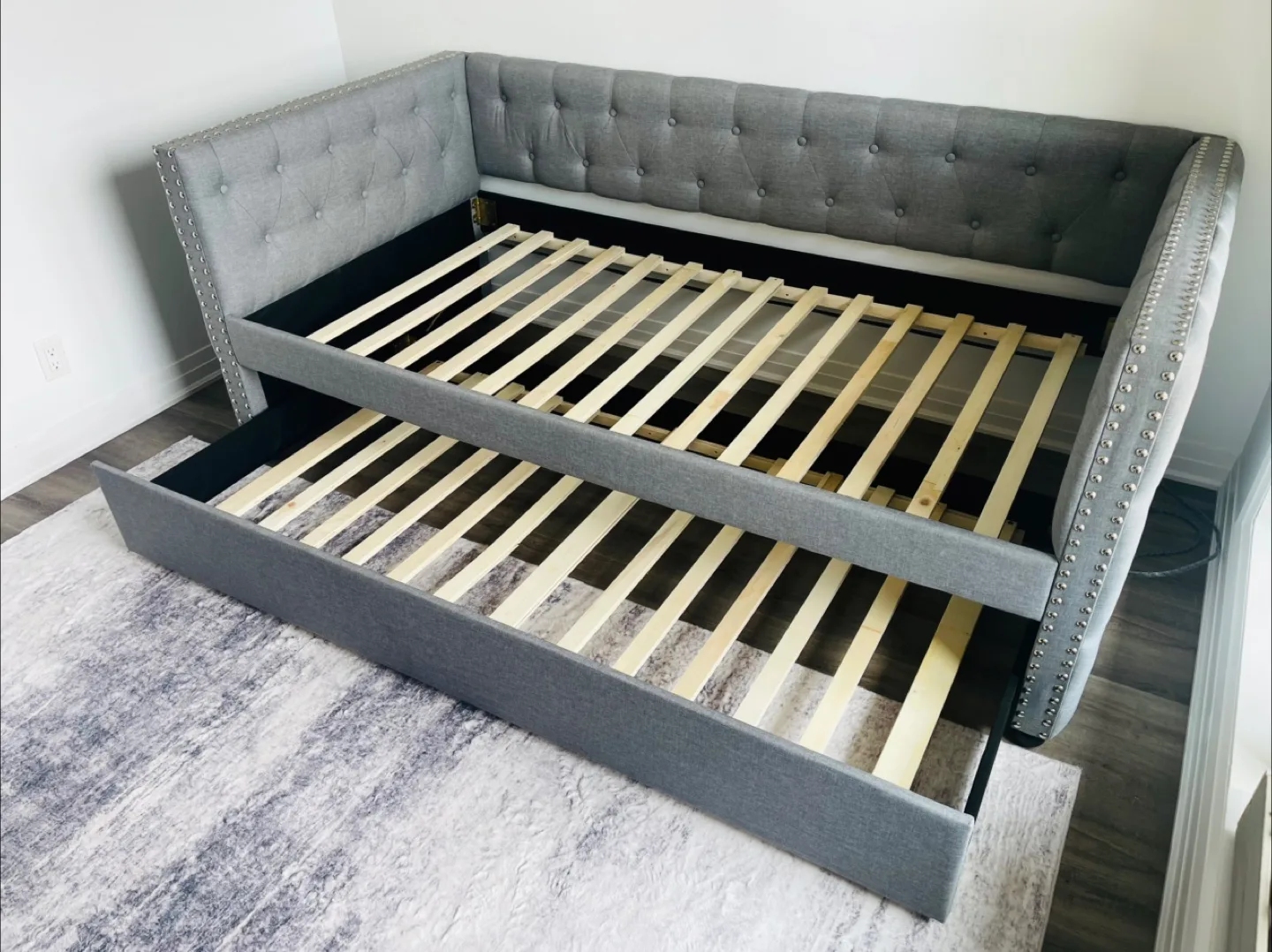 Stylish Upholstered Daybed with Trundle – Grey thumbnail