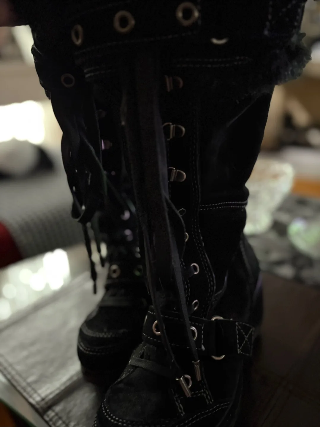 Aldo Black Wedge Heel Boots - Size 38 thumbnail