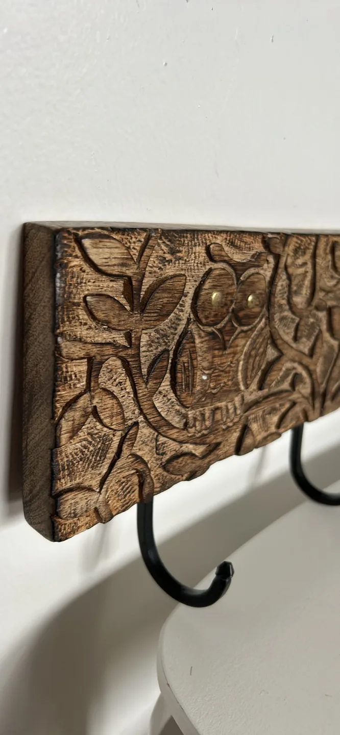 Carved Wooden Wall Hook Rack thumbnail