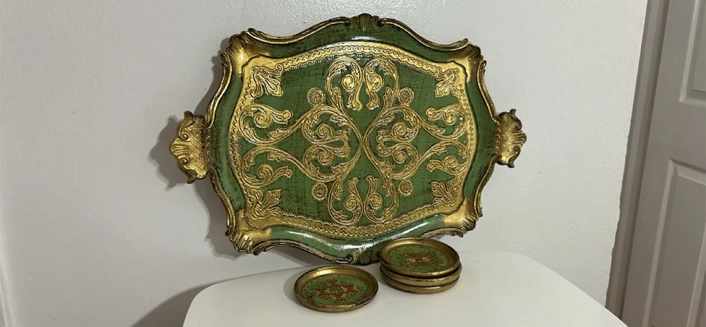 Vintage Italian Florentine Tray & Coasters thumbnail