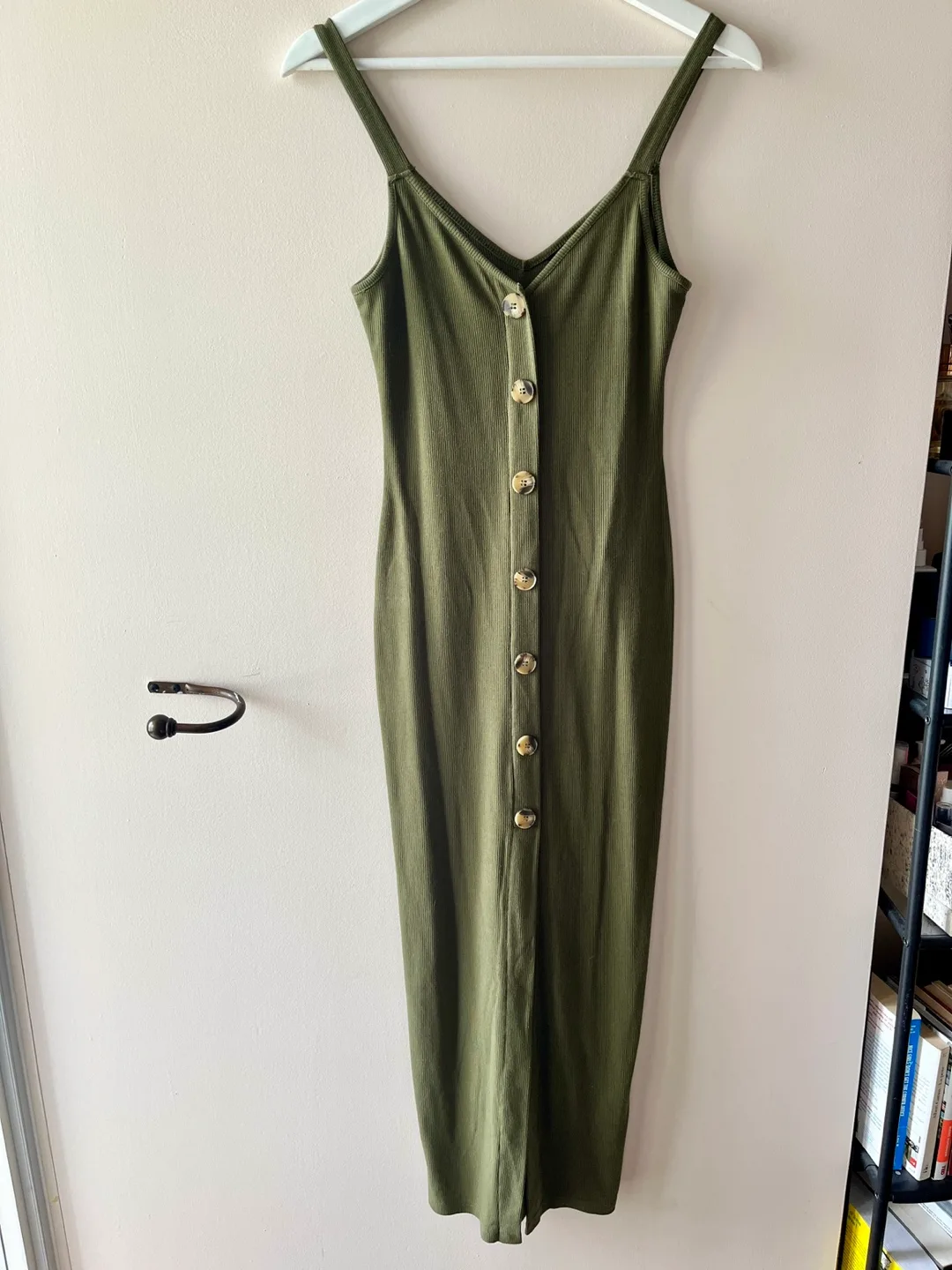 SHEIN Olive Green Button-Down Ribbed Dress Size XS or 2 thumbnail