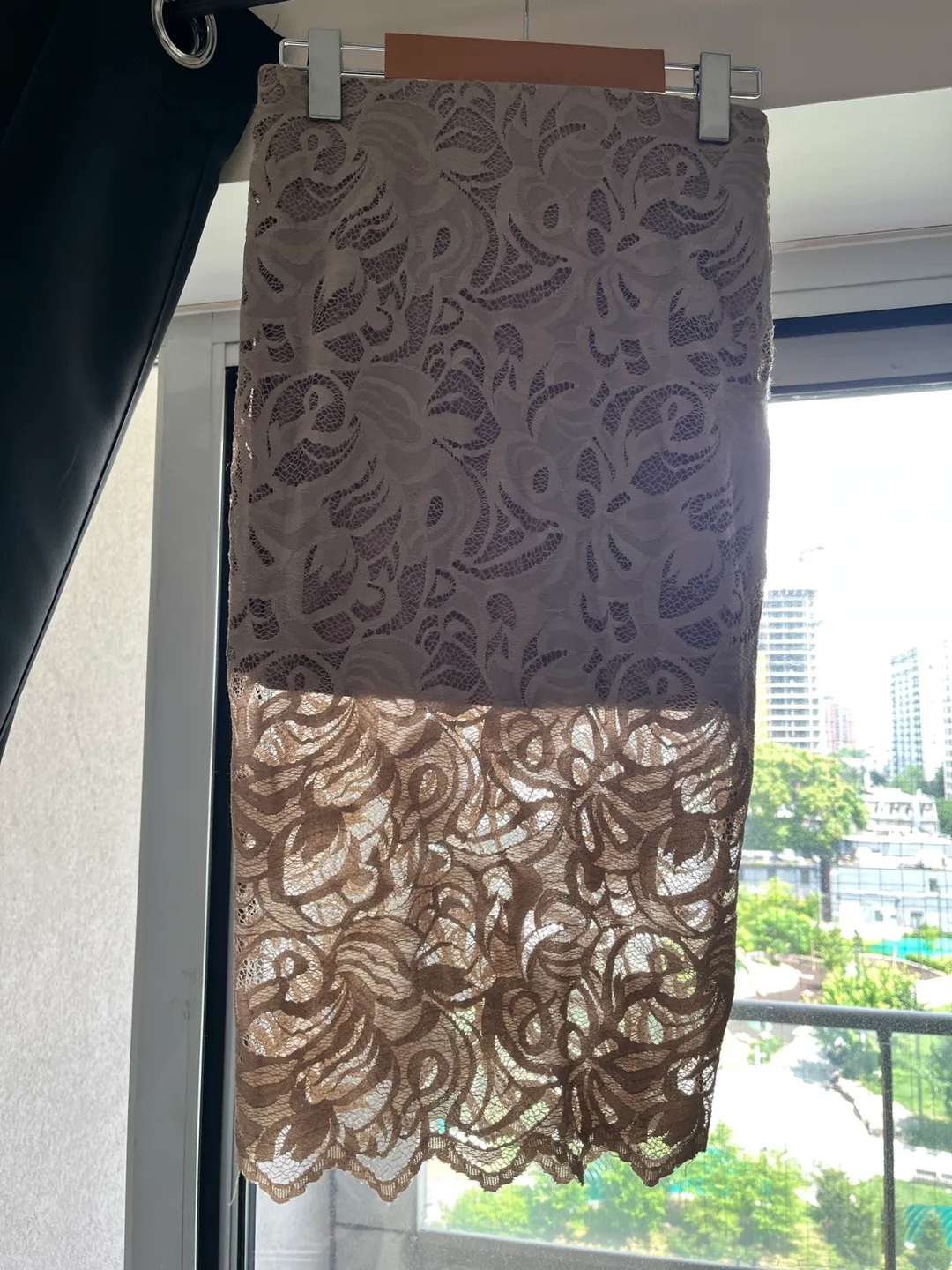 REVAMPED Beige Lace Skirt - Size S thumbnail
