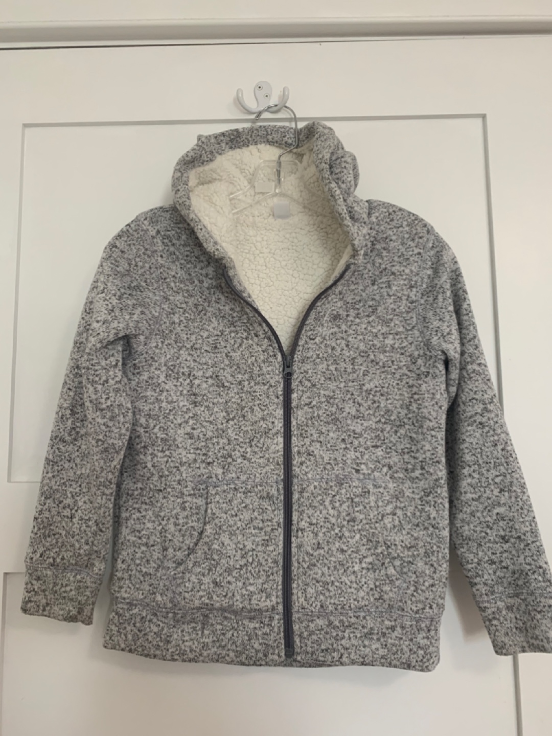 Old Navy Grey Sherpa-Lined Hoodie - Size L (10-12)
