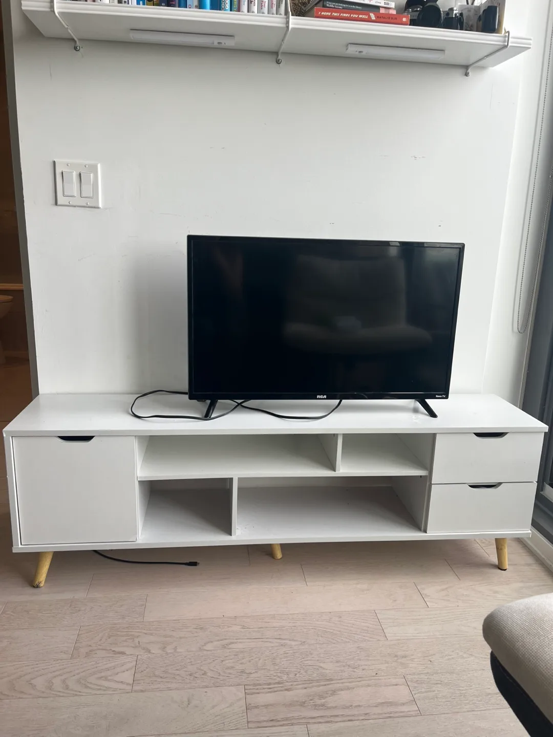 White TV Stand with Storage thumbnail