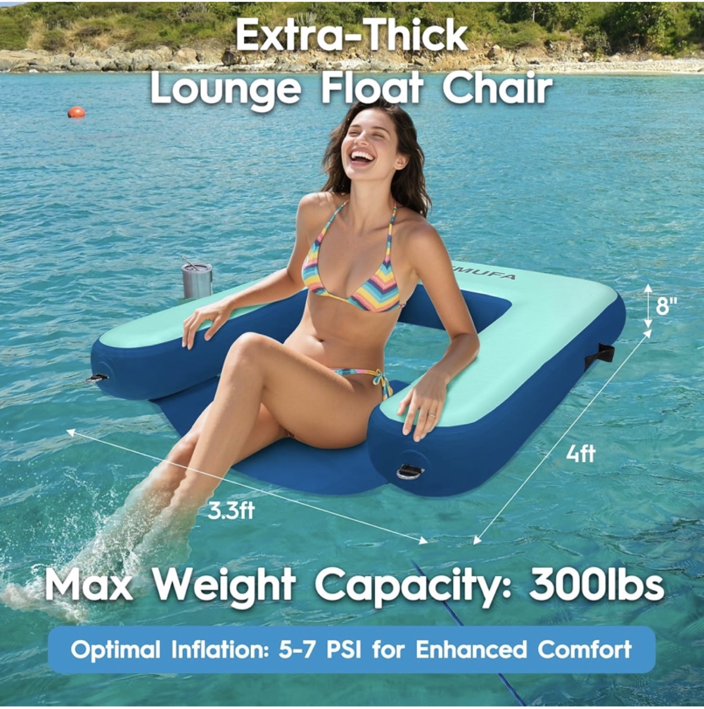 AWEMUFA Inflatable Lounge Float Chair - Blue/Green - photo 4