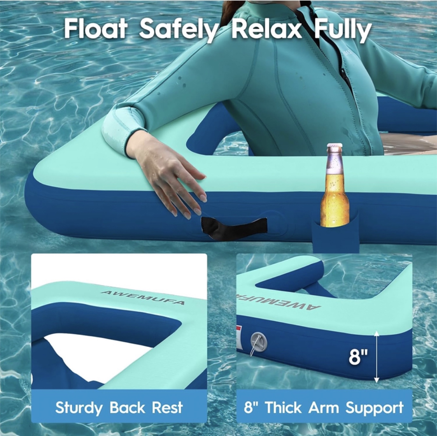 AWEMUFA Inflatable Lounge Float Chair - Blue/Green - photo 5