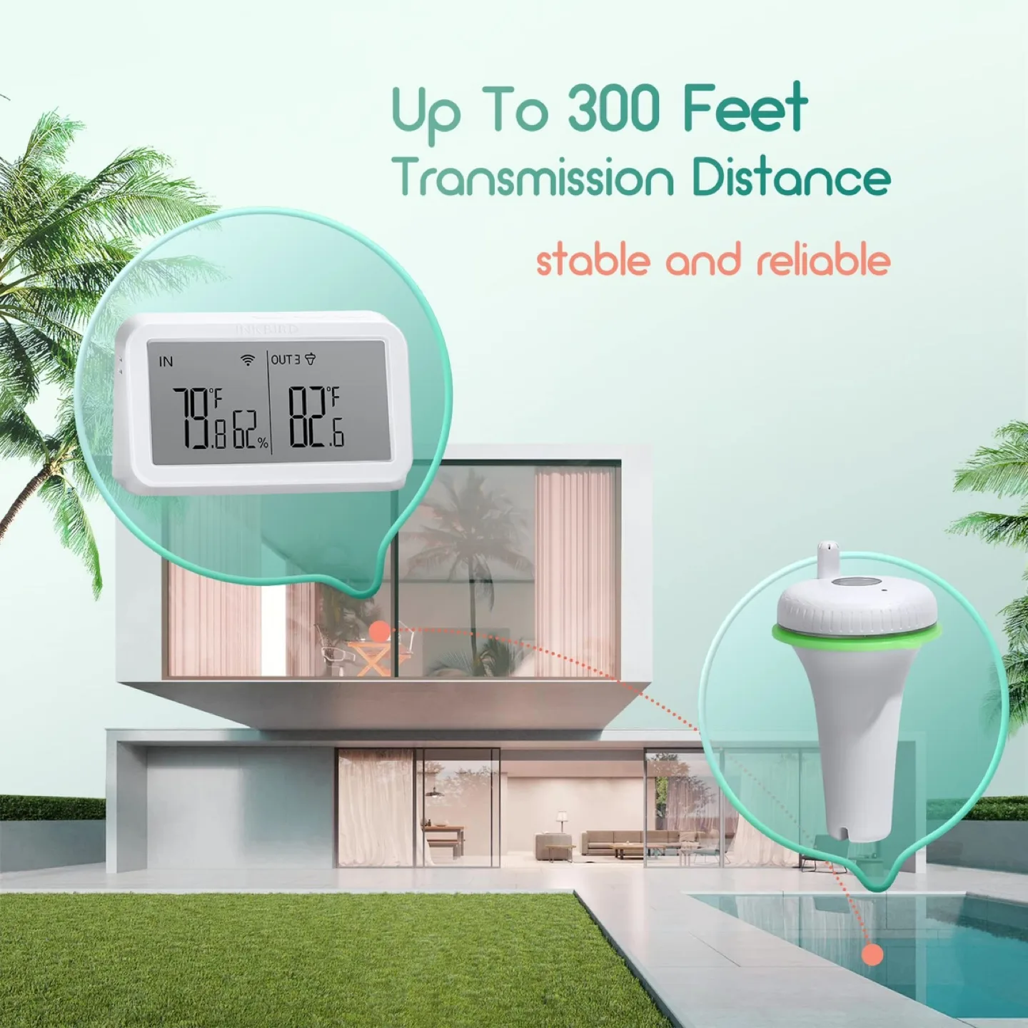 INKBIRD IBS-P02R Pool Thermometer w IBS-M2 Wi-Fi Gateway Combo image indicator(5)