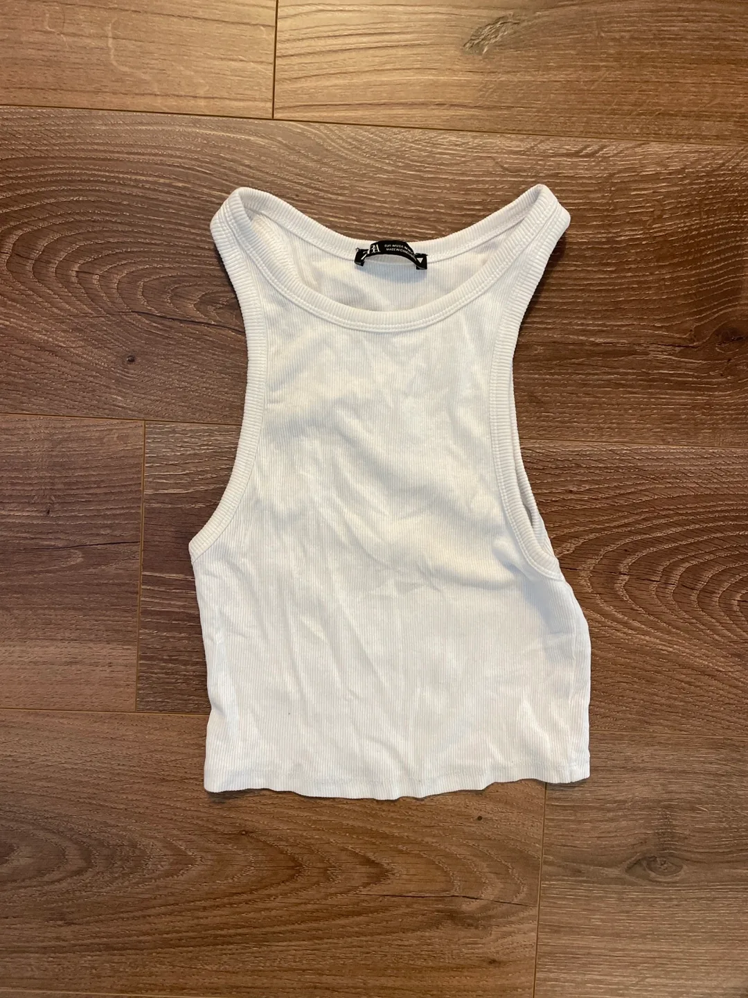 Zara White Ribbed Tank Top - Size M thumbnail