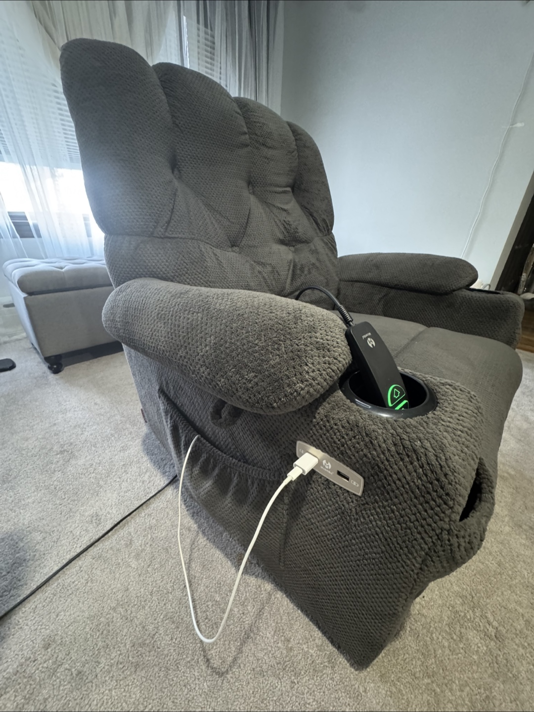 Gray Recliner Chair with USB Charging Port