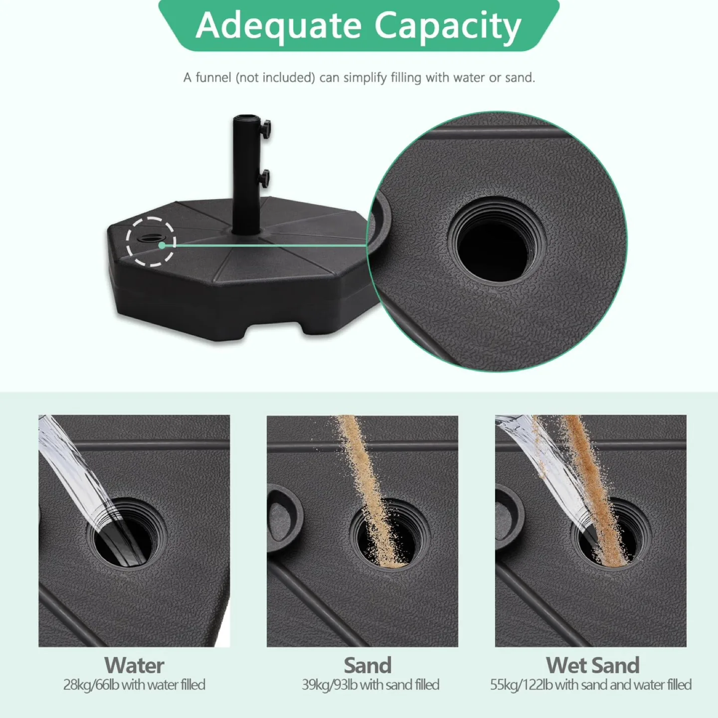 Heavy Duty Plastic Water/Sand Fillable Outdoor Umbrella Base image indicator(4)