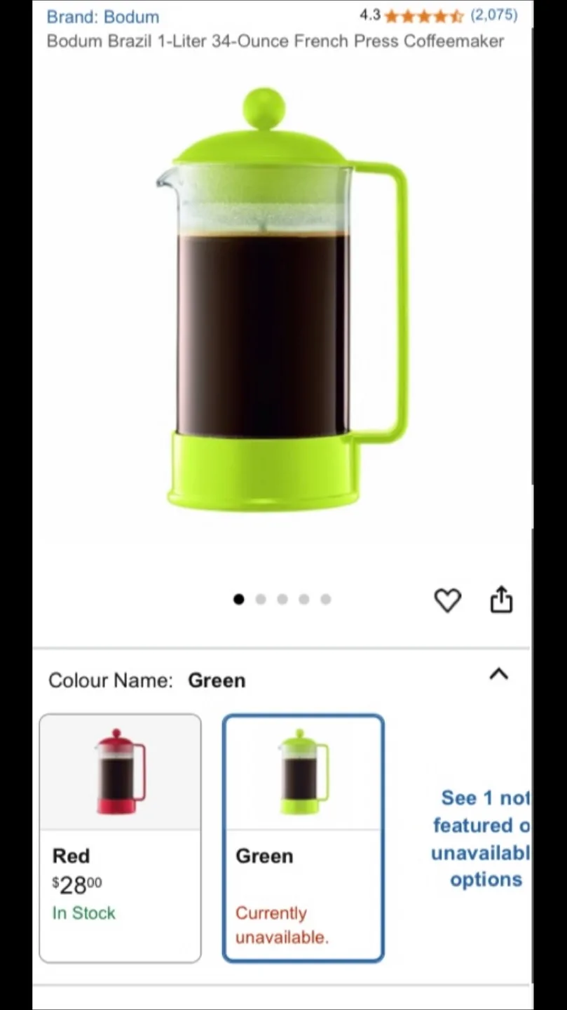 Bodum Brazil Lime Green French Coffee Press - 34 oz ☕️🫖🍋‍🟩💚🇵🇹🇨🇦 image indicator(5)