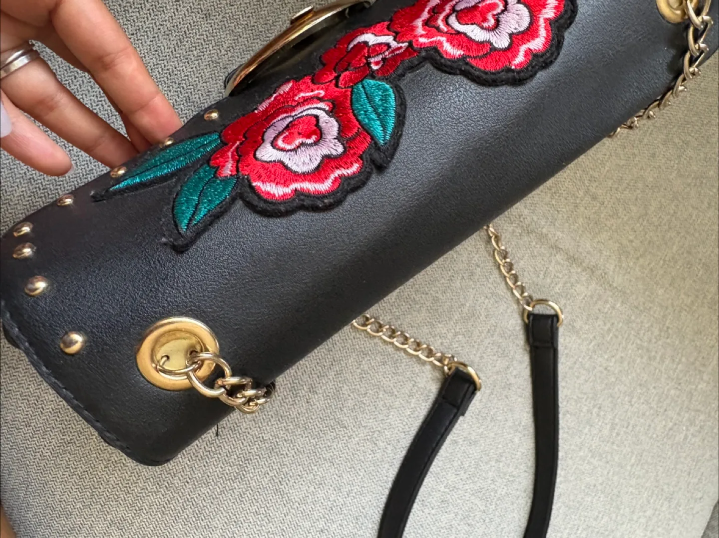 Primark Black Floral Embroidered Crossbody Bag image indicator(3)