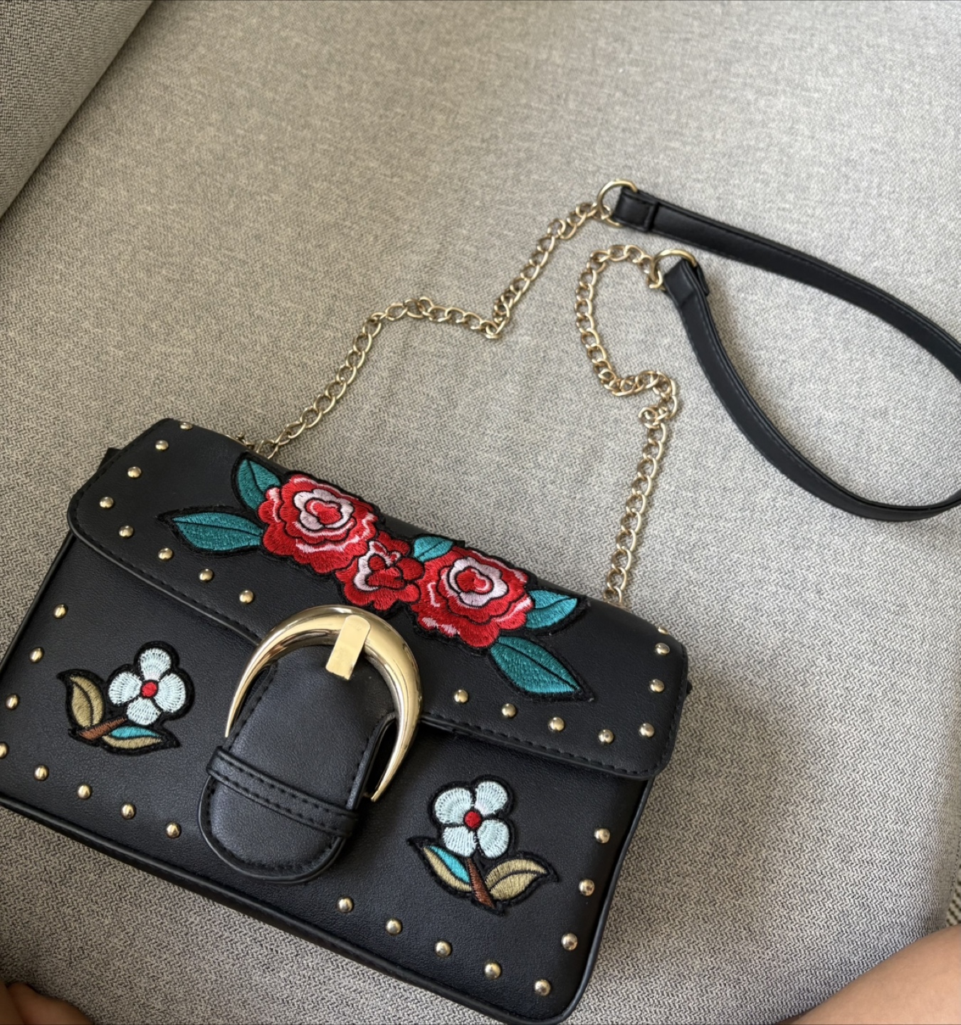 Primark Black Floral Embroidered Crossbody Bag