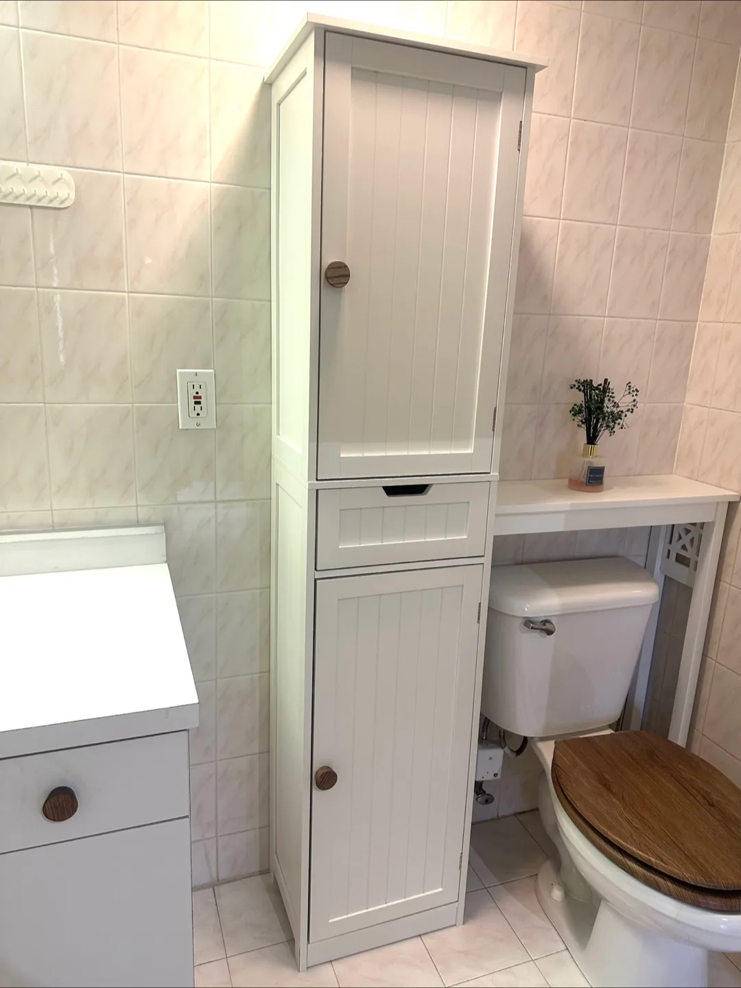 Tall White Bathroom Cabinet with Adjustable Shelves thumbnail