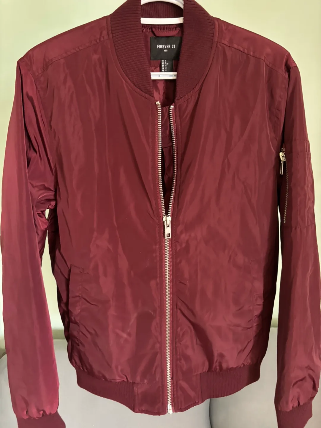 Forever 21 Burgundy Bomber Jacket sz S thumbnail
