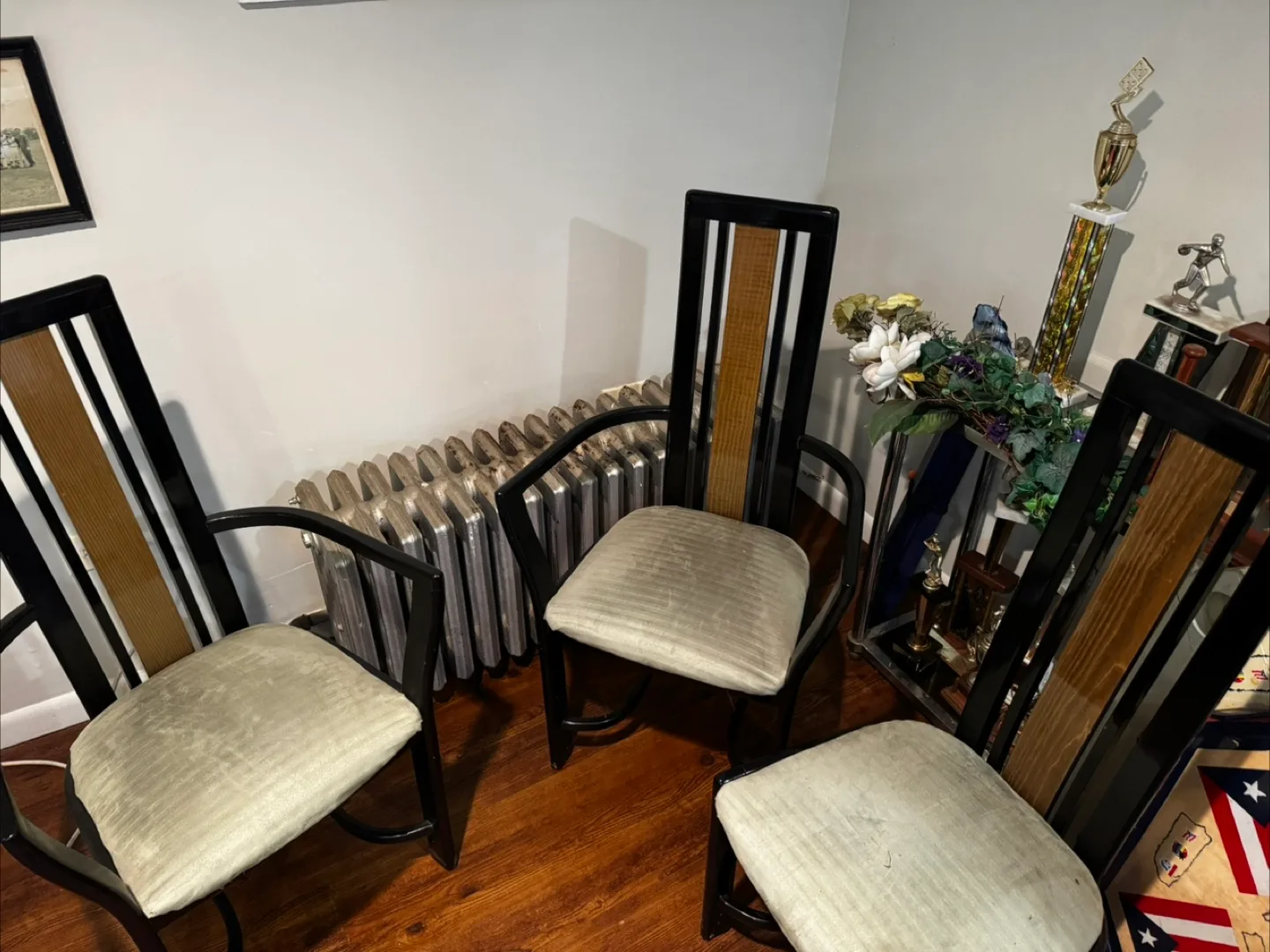 Set of 3 Black and Beige Dining Chairs thumbnail