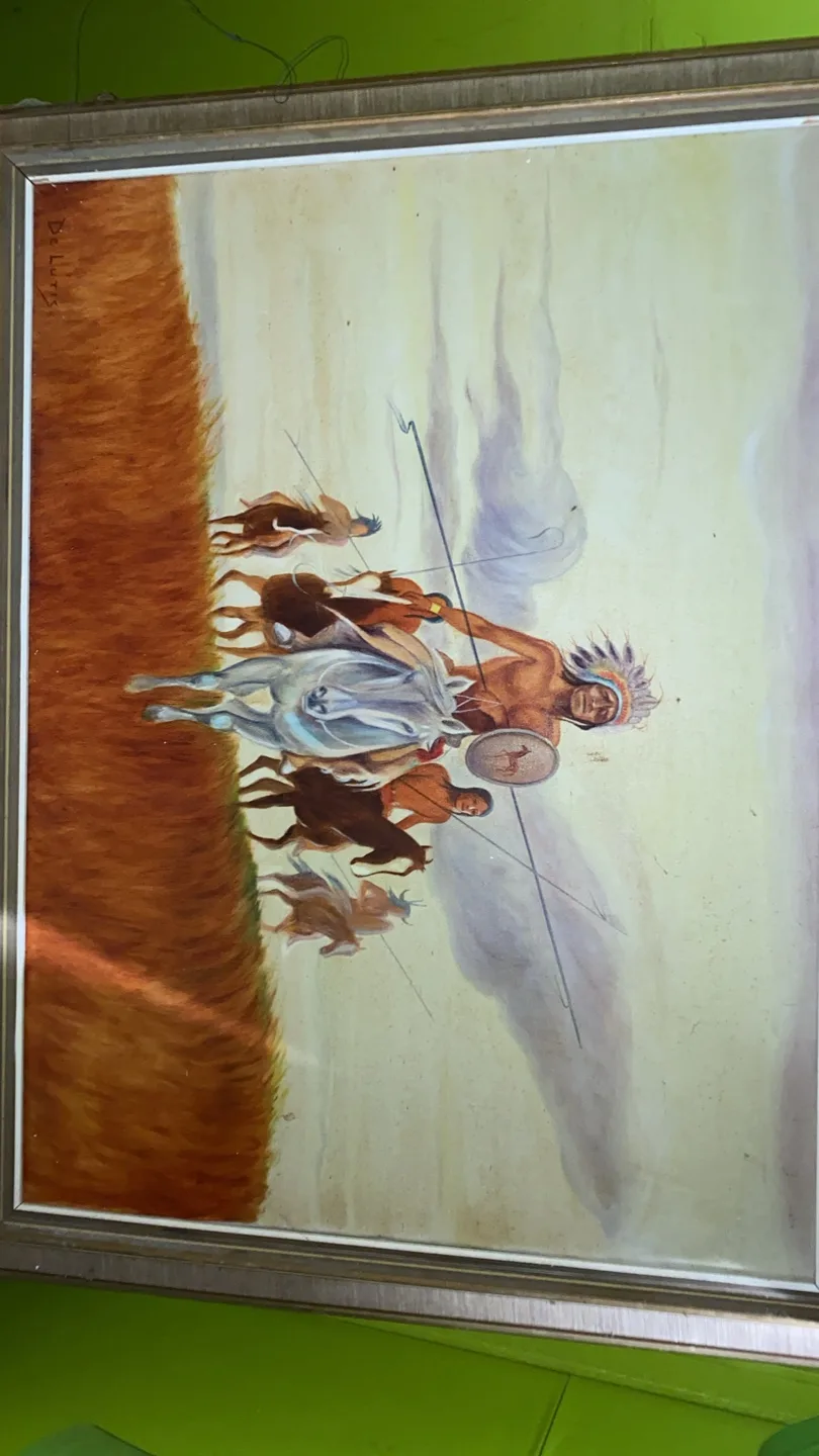 Framed Painting of Indigenous People on Horseback thumbnail