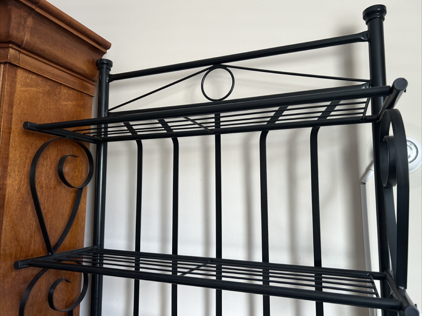 Black Metal Bakers Rack with Wood Shelf - photo 2