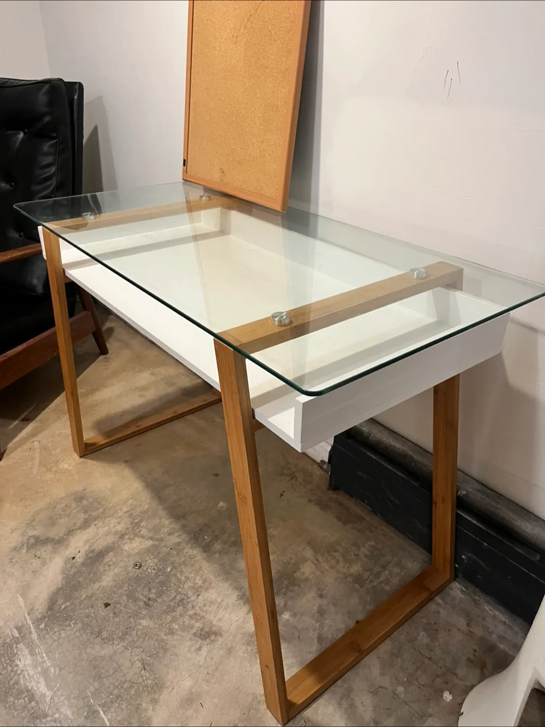 Glass Top Desk with Wooden Legs thumbnail