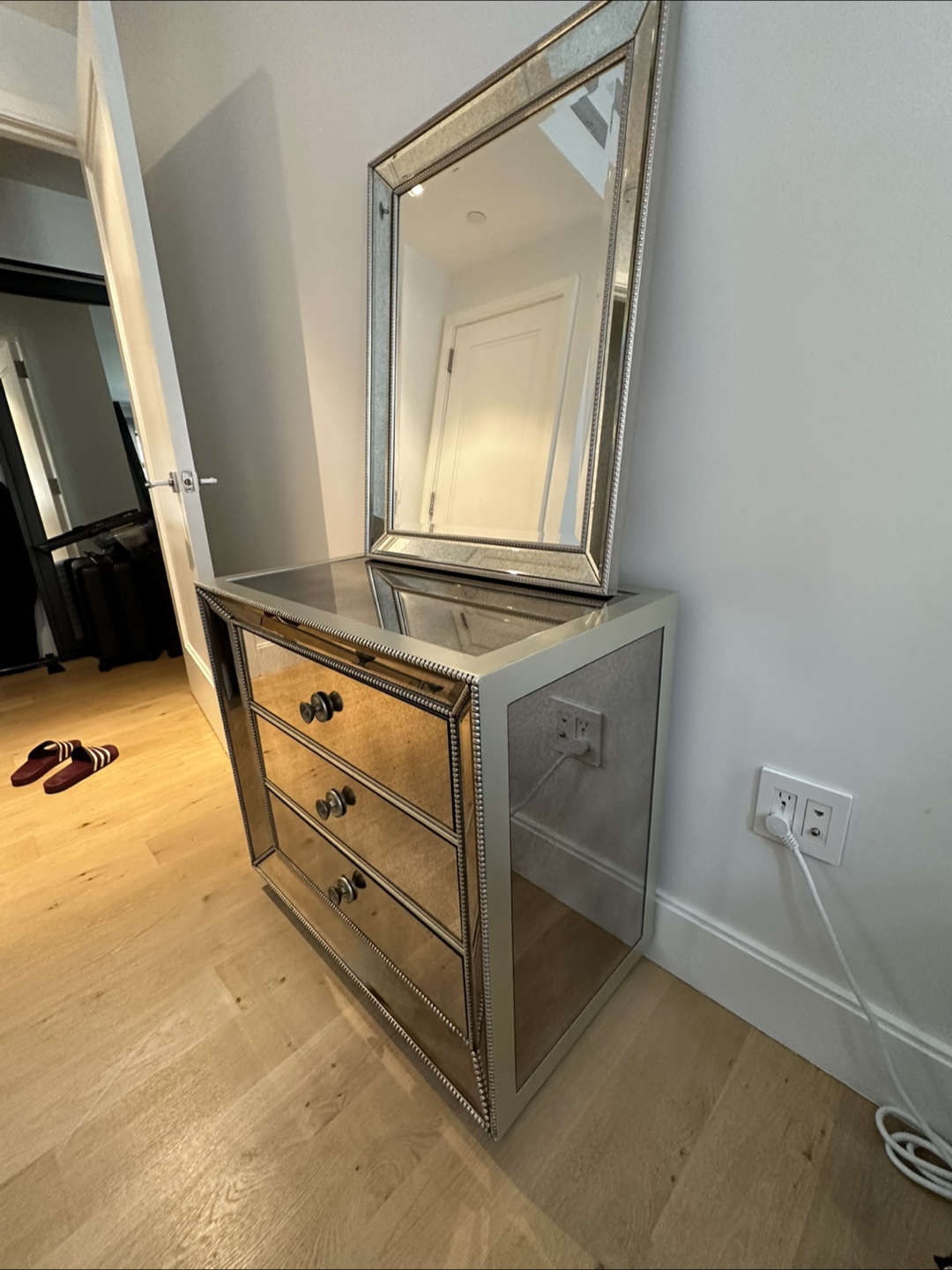 Mirrored 3-Drawer Nightstand with Mirror - photo 2
