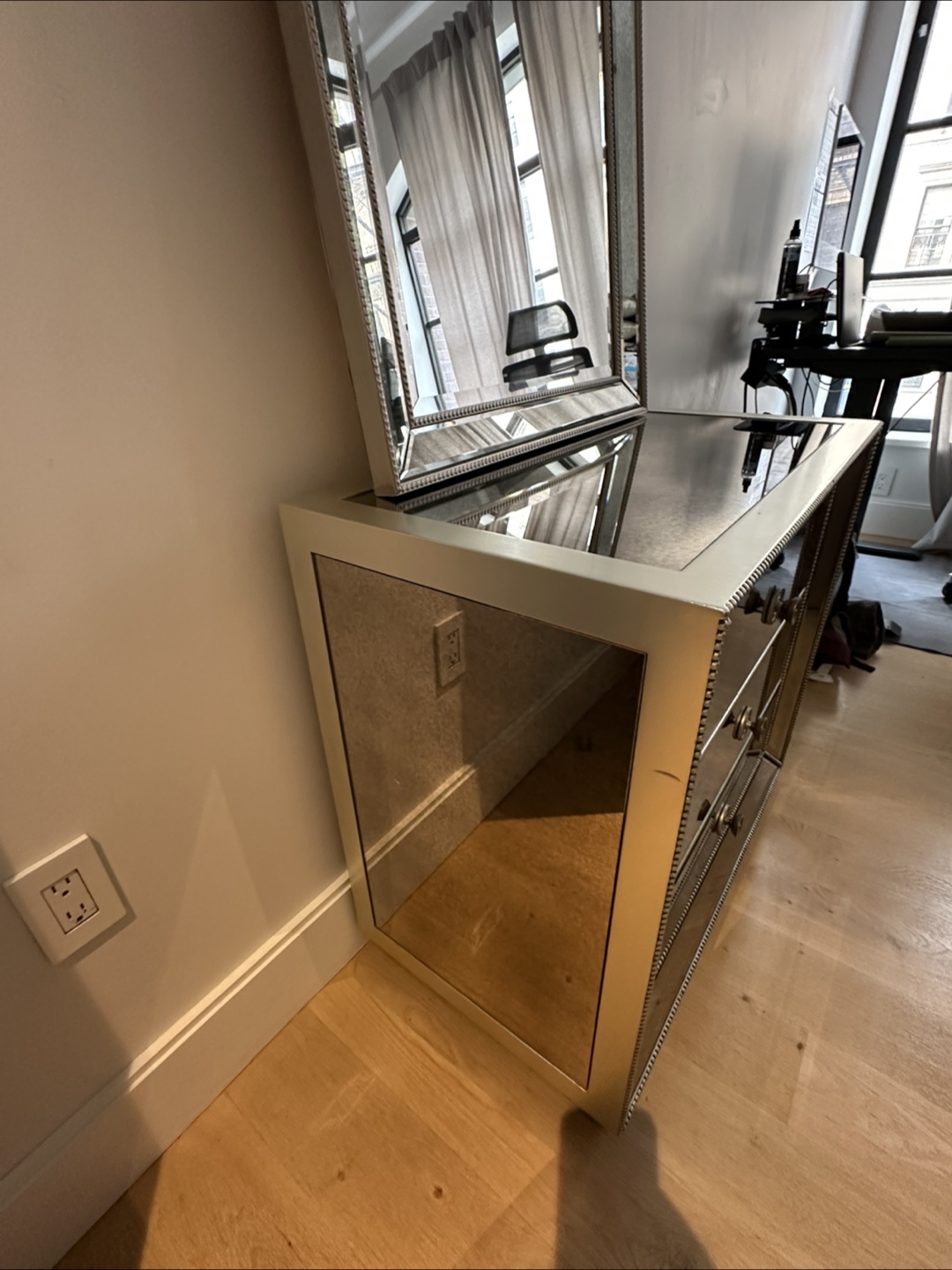 Mirrored 3-Drawer Nightstand with Mirror - photo 3