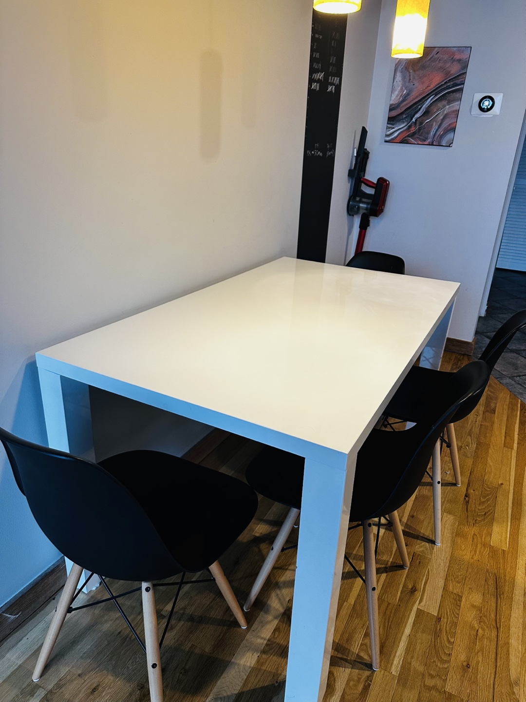 White Dining Table with 4 Black Chairs - photo 2