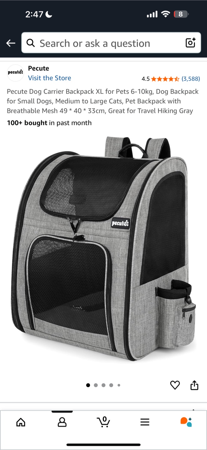 Pecute Dog Carrier Backpack XL - Gray