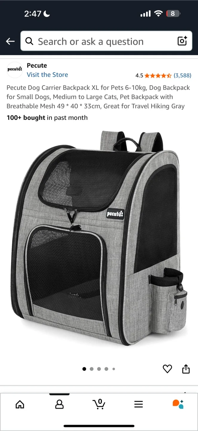 Pecute Dog Carrier Backpack XL - Gray thumbnail