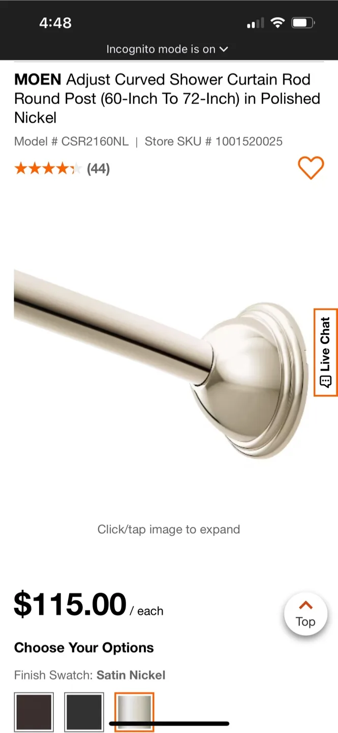 Moen Curved Shower Curtain Rod (60-72 inch) thumbnail