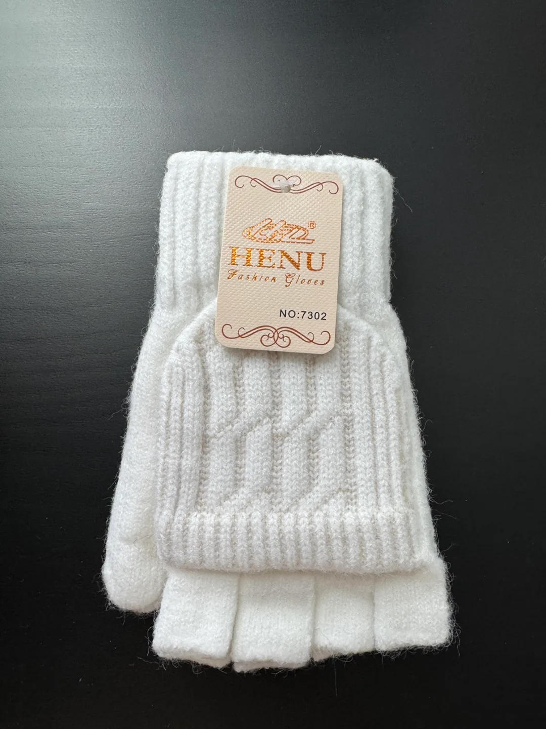 HENU Fashion Gloves - White Convertible Mittens thumbnail