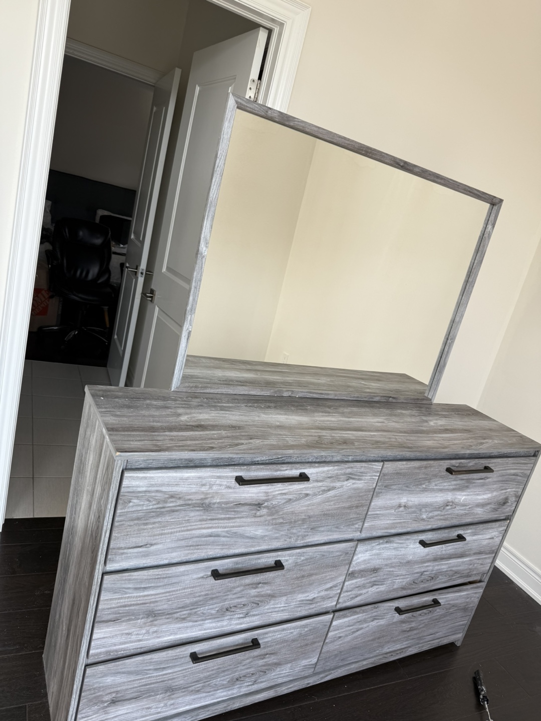 Grey Wood Dresser with Mirror