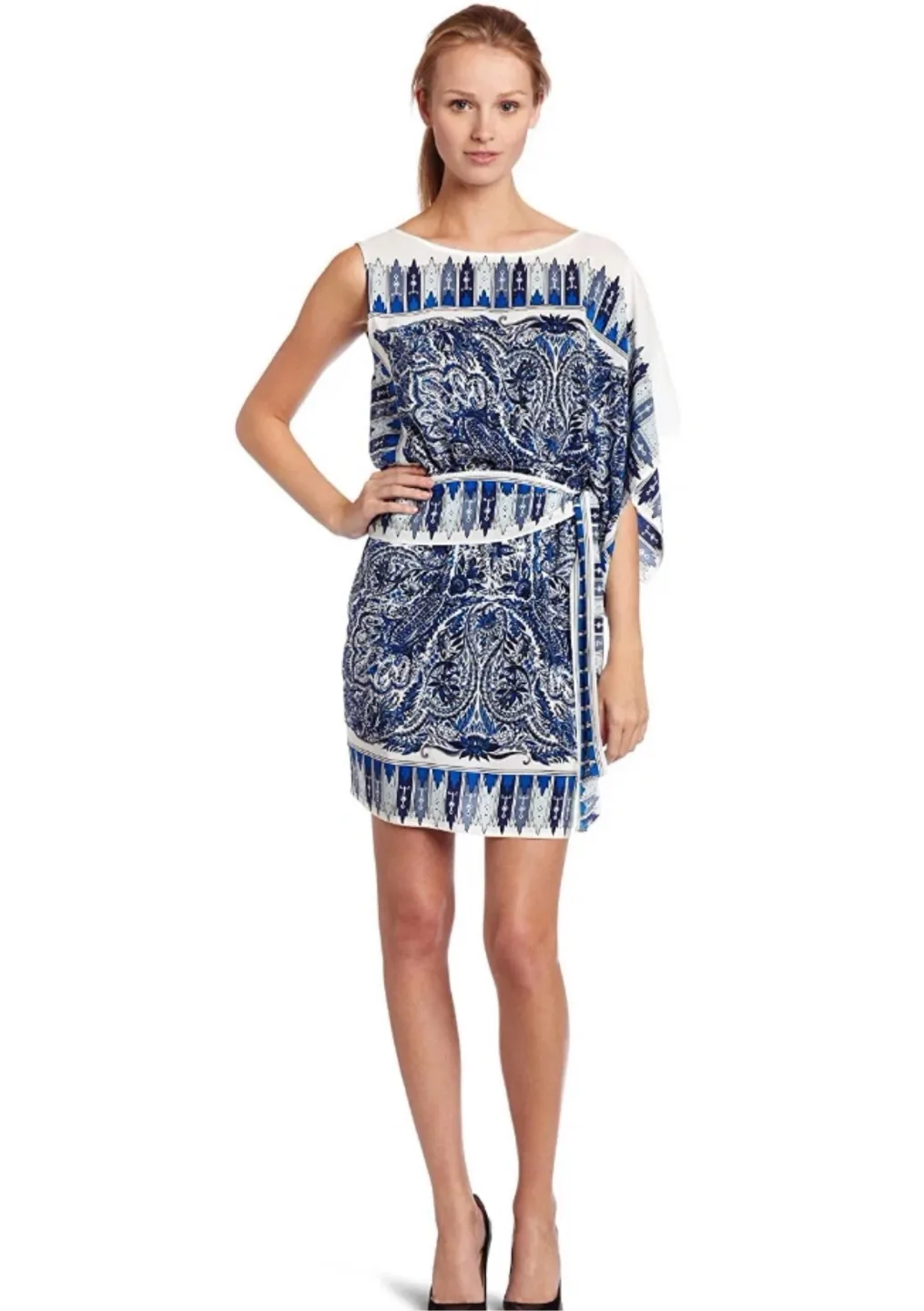 BCBG MaxAzria Blue & White Dress - Small 100% Silk thumbnail