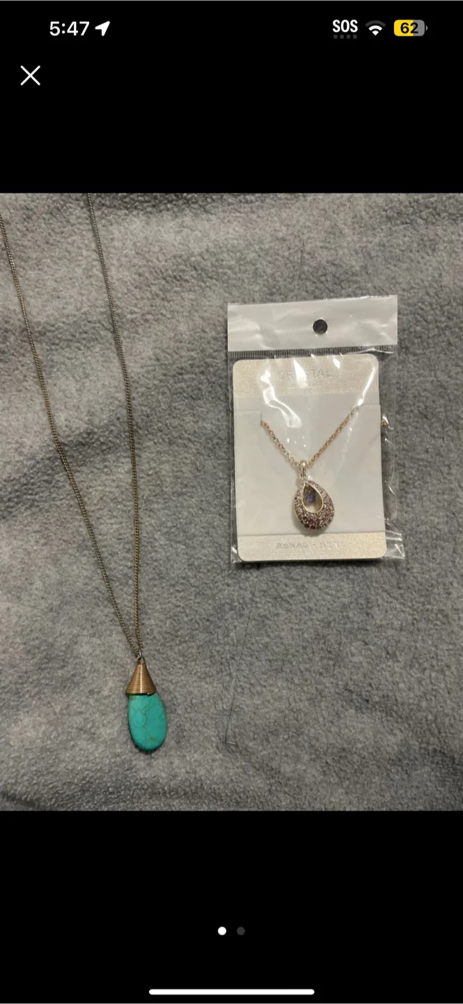 Necklace - Teardrop Turquoise & Crystal both $10 thumbnail
