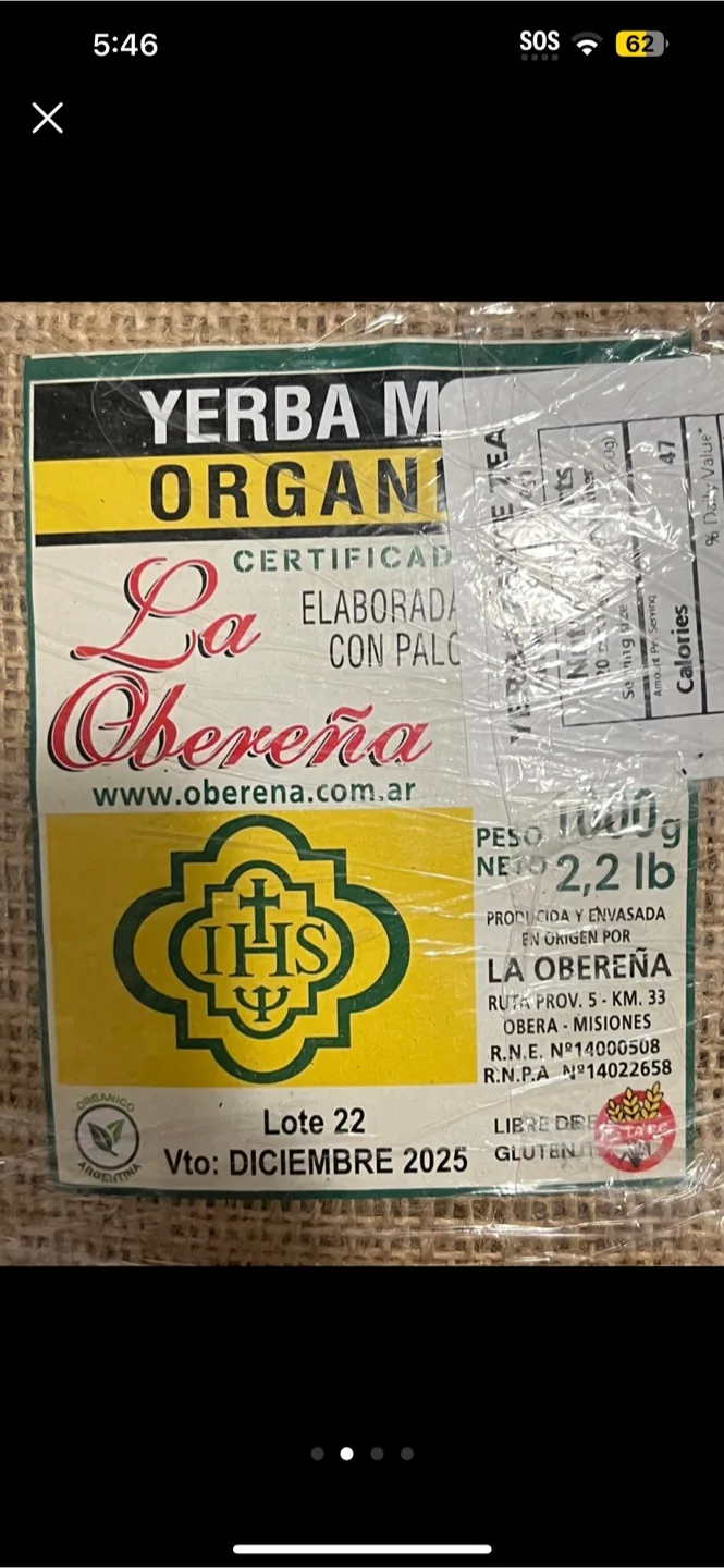 Yerba Mate Organica La Oberena tea 2.2 lb image indicator(2)