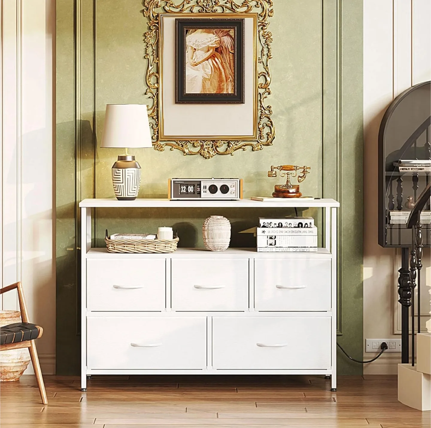 Dresser with 5 Drawers, Charging Station, Console Table - NEW thumbnail