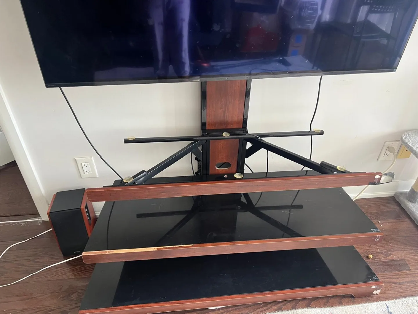Black & Wood TV Stand with Mount image indicator(2)