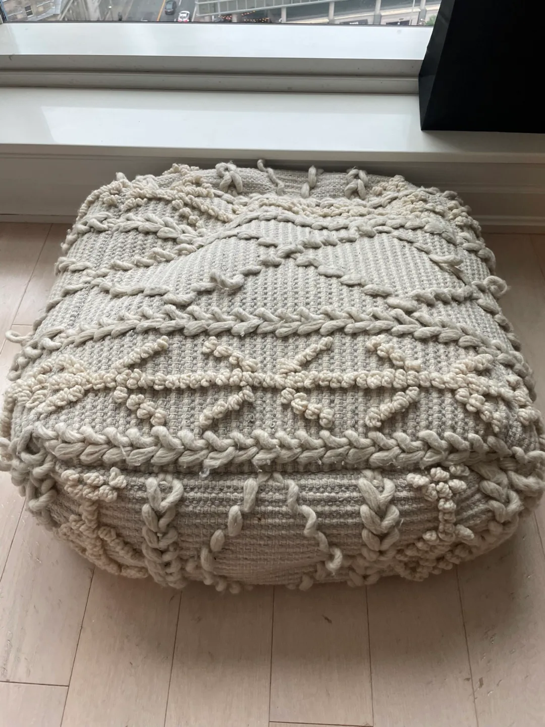 Braided Cream Pouf Ottoman thumbnail