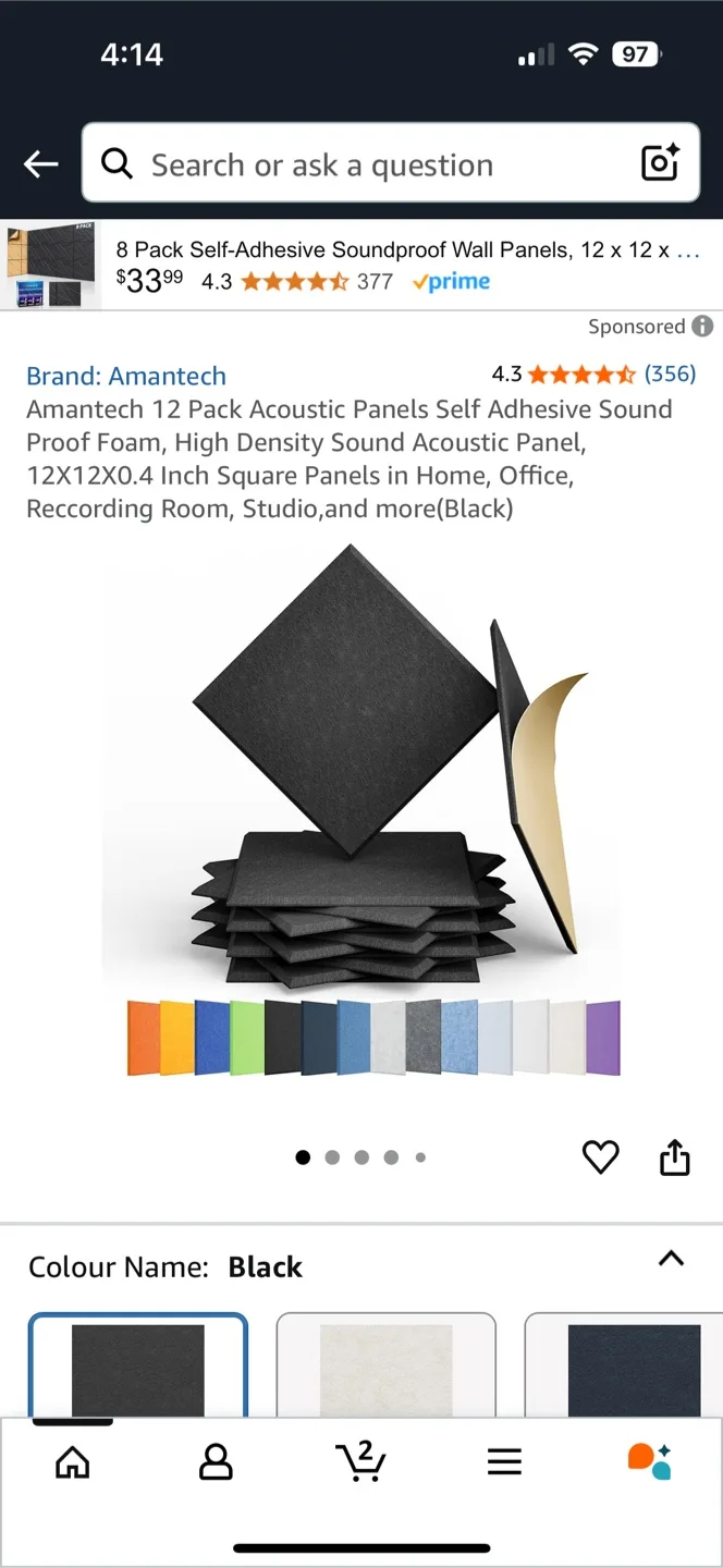🇨🇦Acoustic Panels, 12x12, Black thumbnail