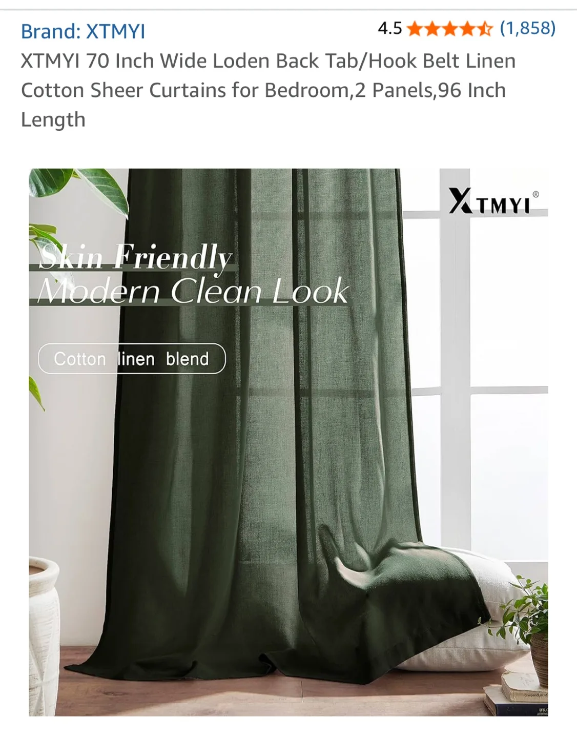 70W x 96L Deep Green Curtains – 2 Packs (4 Panels Total) thumbnail