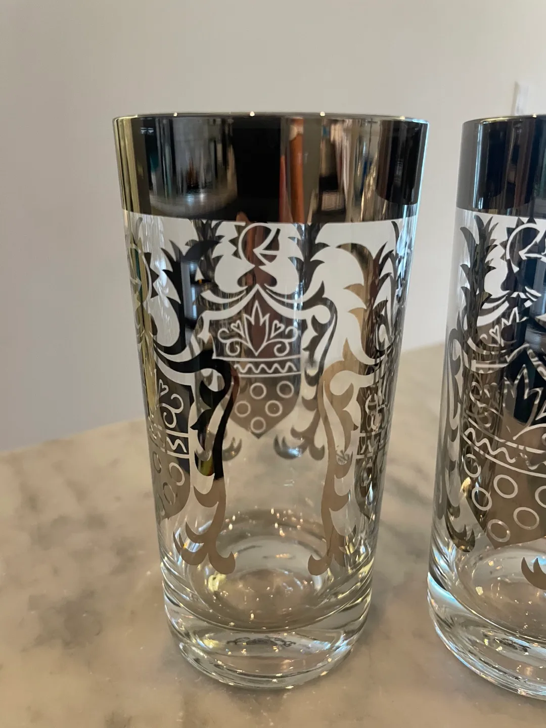 Set of 8 Silver Rimmed Drinking Glasses - vintage thumbnail