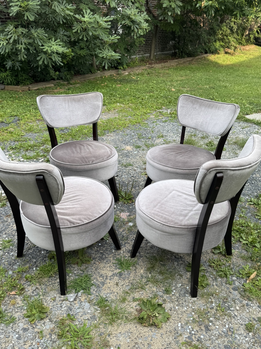 Gray Velvet Round Seat Accent Chair