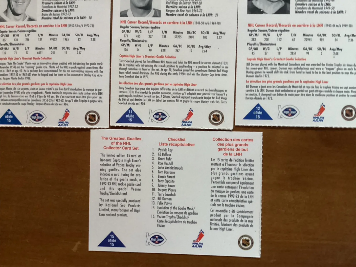 11 of 15 Set 1993-94 HIGHLINER GREATEST GOALIES Cards ! image indicator(9)