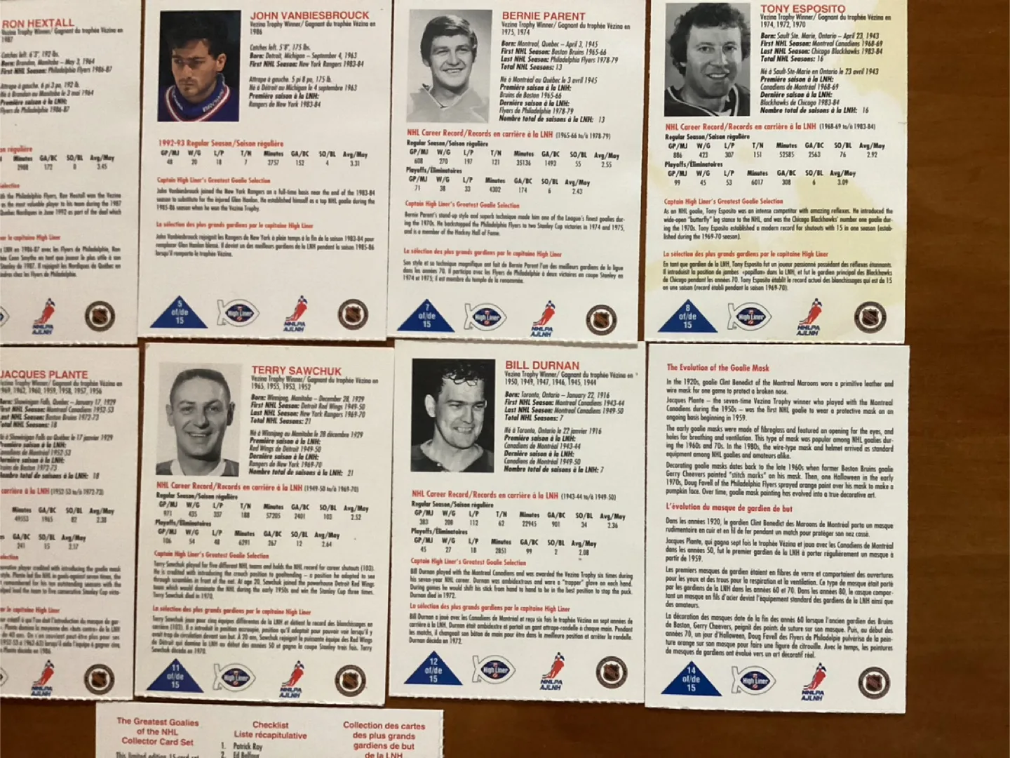 11 of 15 Set 1993-94 HIGHLINER GREATEST GOALIES Cards ! image indicator(8)